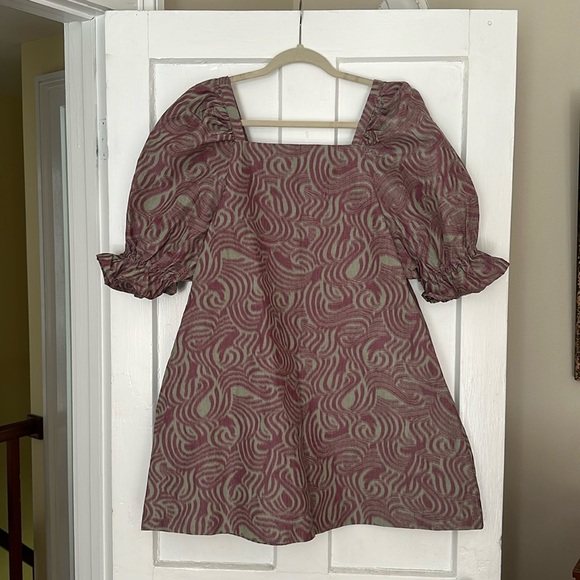 Nikki Chasin Felix dress in green burgundy swirl, size L - Picture 2 of 5